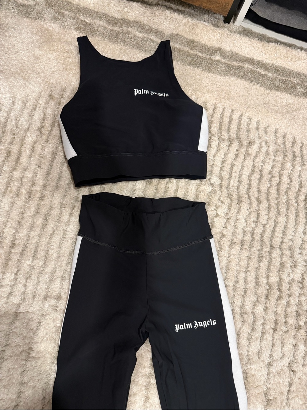 Palm Angels Black and White Sport Crop Top & Leggings Set